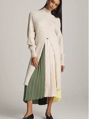 Anthropologie Longline Split Sweater Size S Beige